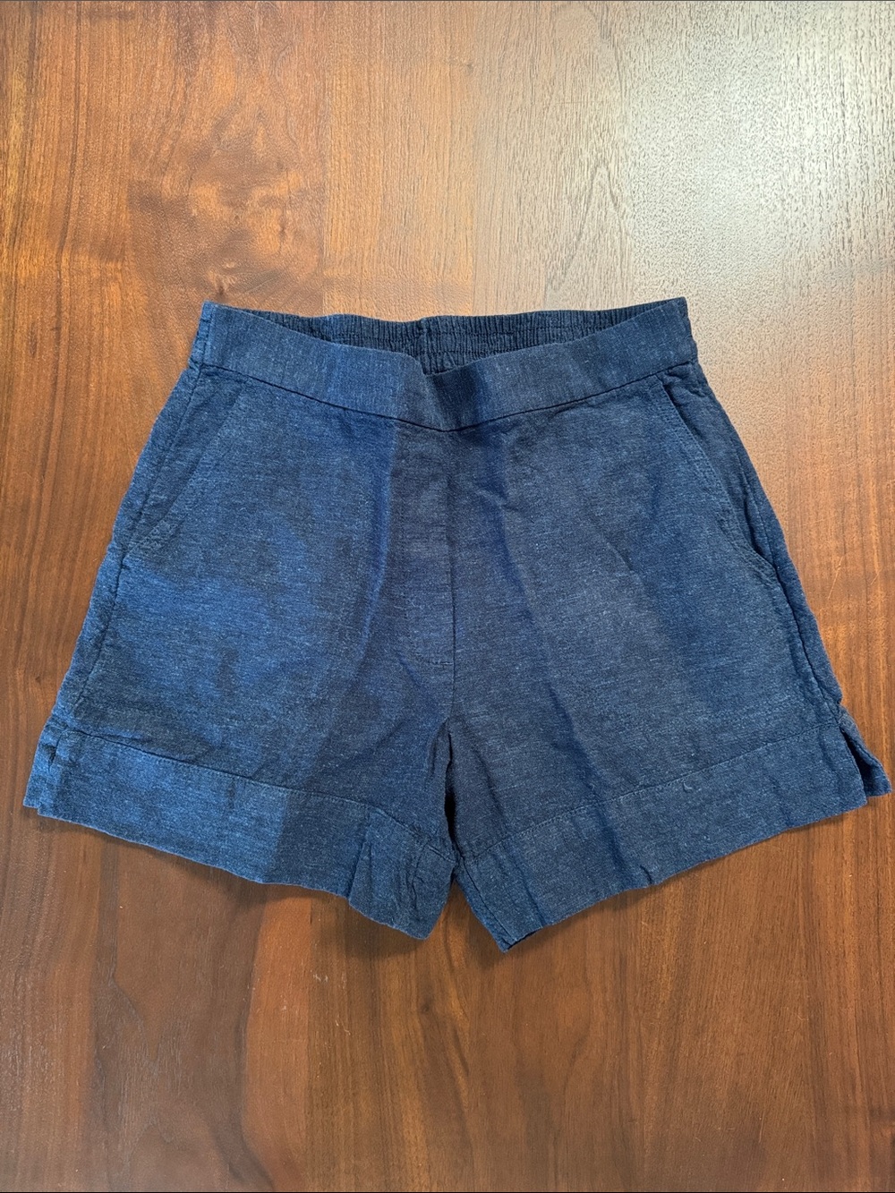 BANANA REPUBLIC LINEN BLEND PULL ON SHORTS POCKETS FLAT HIGH RISE NAVY S 568356